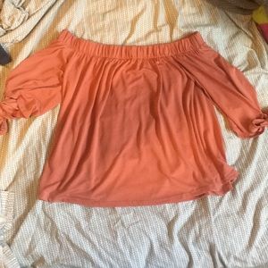 Off shoulder coral top